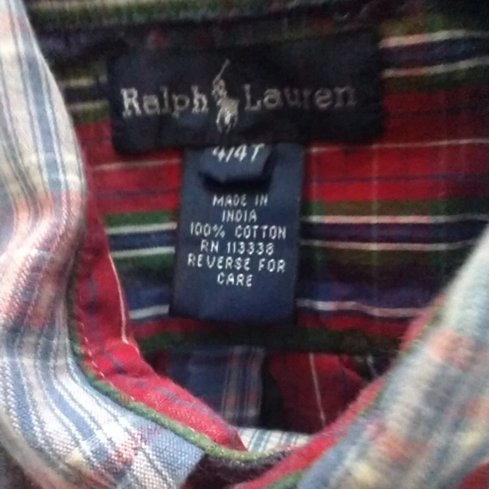 RALPH LAUREN red plaid button down polo shirt~boy's size 4~short‎ sleeves~